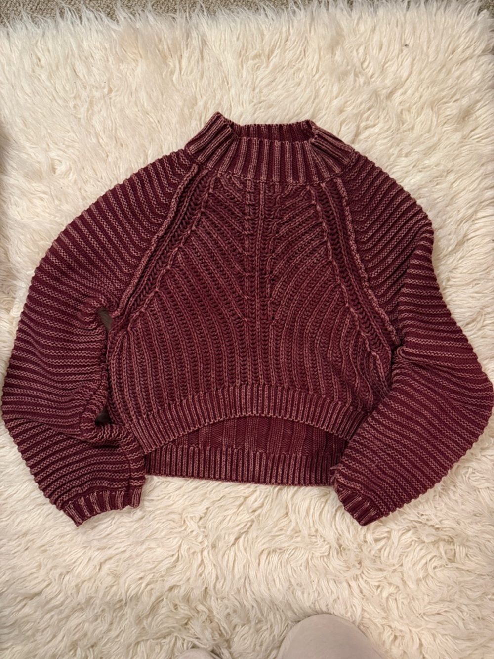 Free People Women's Cropped Cable Knit Sweater - Burgundy